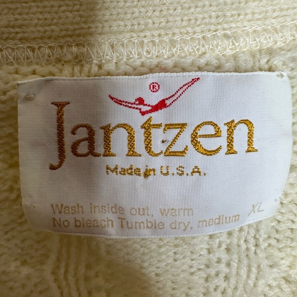 Vintage Jantzen Cable Knit Cardigan Sweater XL Cream Made in USA - Picture 4 of 5